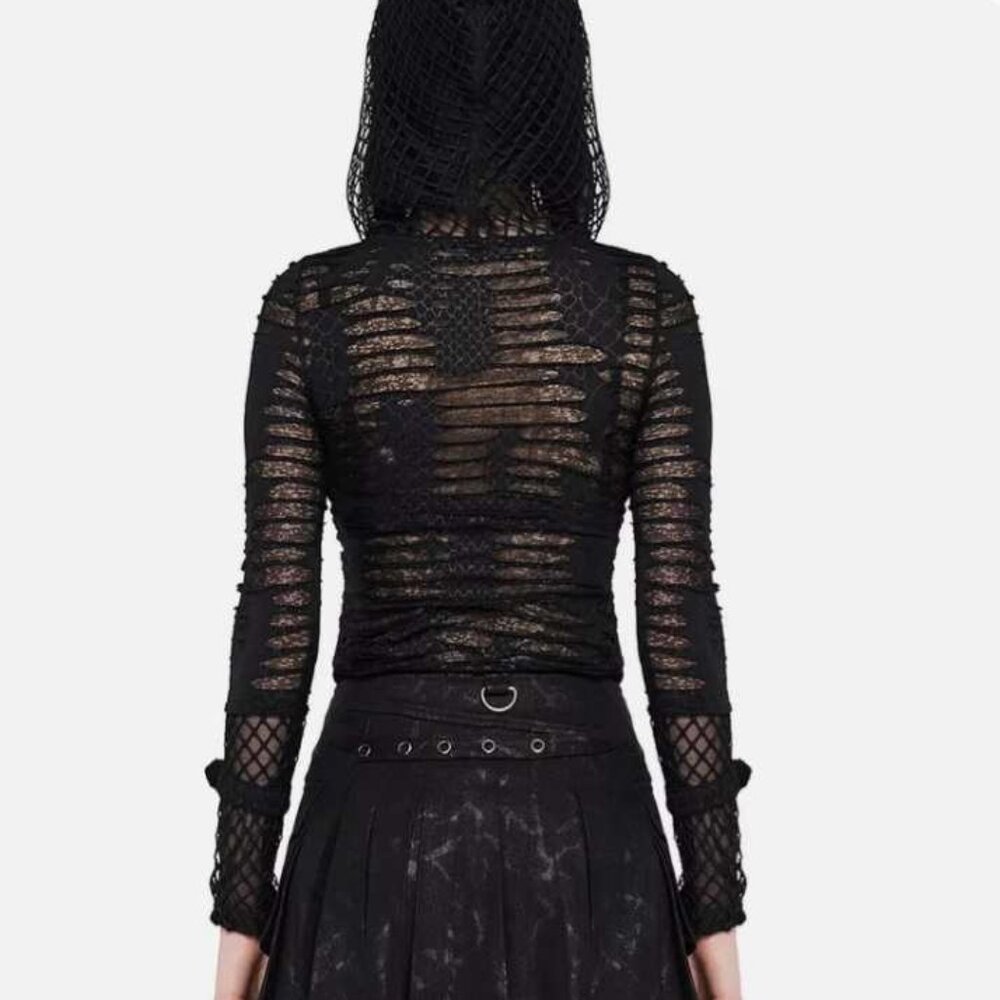 Black Mesh Hooded Women's Top - Picture 5 of 12